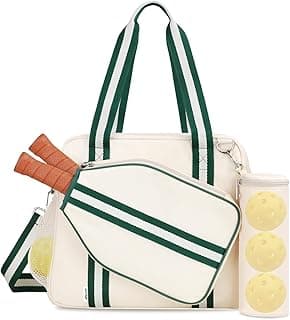Movker Pickleball Tote Bag for Women Men with Paddle Cover Pocket External Ball Bag and Adjustable Shoulder Strap Fence Hook