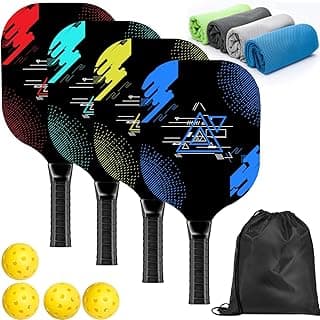 Pickleball Set with 4 Premium Wood Paddles, Cushion Comfort Grip, 4 Cooling Towels, 4 Pickleball Balls & Carry Bag, Pickle Ball Paddle for...