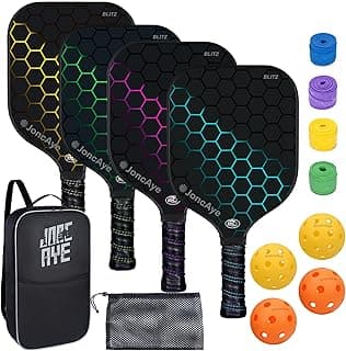 JoncAye Pickleball Paddles Set of 4 or 2, USAPA Approved Fiberglass Rackets with Outdoor Indoor Balls, Bag, Overgrip, Lightweight for Famil...