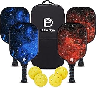 Dulce DOM Pickleball Paddles Set of 2/4 - USAPA Approved, 4 Indoor Outdoor Pickleball Balls, Fiberglass Surface Paddle Racket with Cover Ba...