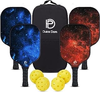 Dulce DOM Pickleball Paddles Set of 2/4 - USAPA Approved, 4 Indoor Outdoor Pickleball Balls, Fiberglass Surface Paddle Racket with Cover Ba...